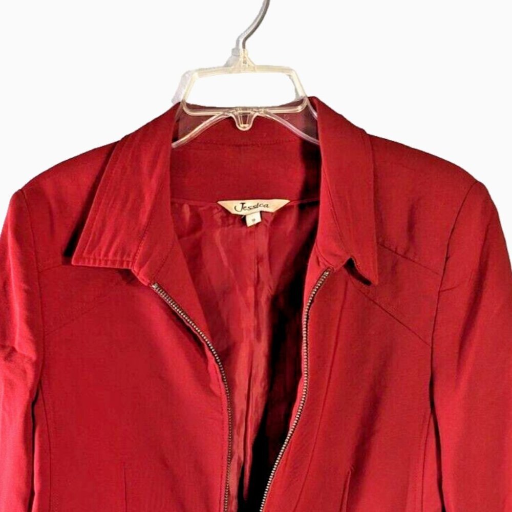 Jessica Woman’s RED Blazer Fully Lined Dress Zip-Up Jacket Flat Collar … - Picture 2 of 7
